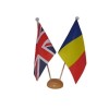 Wood desk flag stand with two flags 15/21 cm.