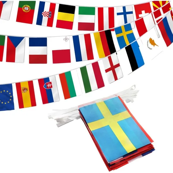 Flags of EU member states bunting garland, 28 flags on 8 meters garland