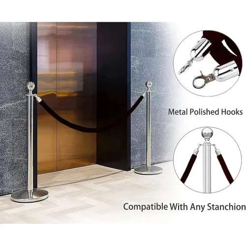 Pair of two silver barrier post and one black rope