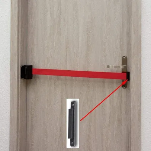 Individually retractable barrier stand with adjustable red belt 200 cm.