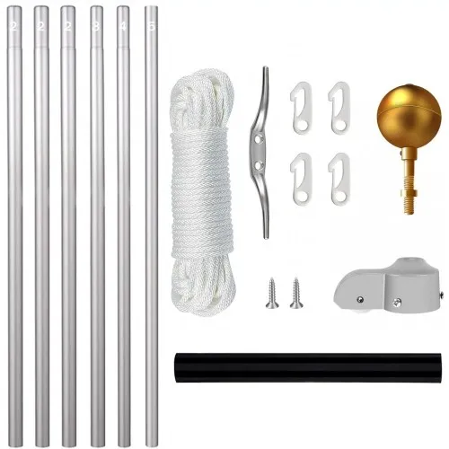 Set steag România cu catarg din aluminiu, modular, cu vârf decorativ tip sferă