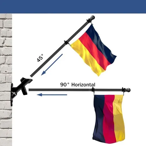 Black stainless steel wall flag holder with two positions