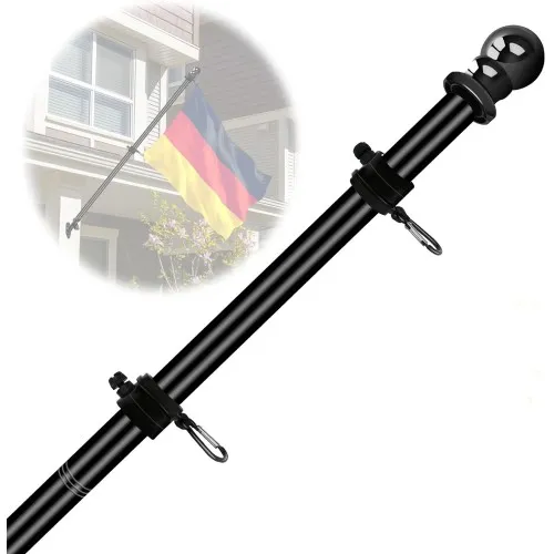 Black sectional metal flag stick up to 145 cm with decorative top and anti-twisting mechanism of the flag