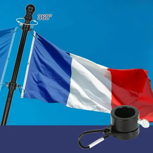 Black sectional metal flag stick up to 145 cm with decorative top and anti-twisting mechanism of the flag