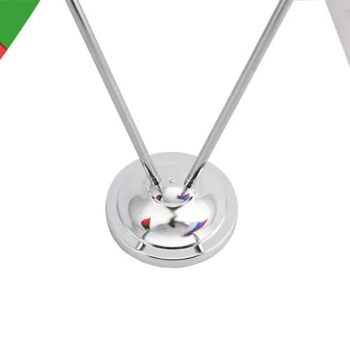 Luxury chrome desk flag stand with two flags 15/21 cm.