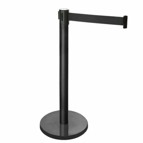 Black queuing barrier post with black tape 220 cm.