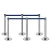 Silver queuing barrier post with blue belt 220 cm.