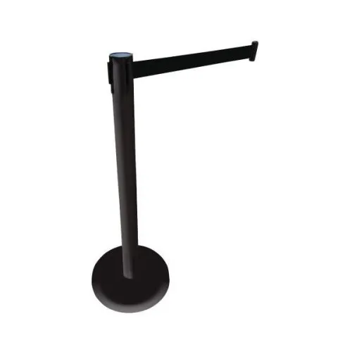 Black queuing barrier post with black tape 220 cm.