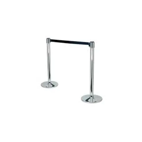 Silver queuing barrier post with black belt