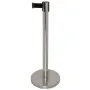 Silver queuing barrier post with black belt 220 cm.