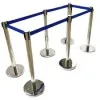 Silver queuing barrier post with blue belt 220 cm.