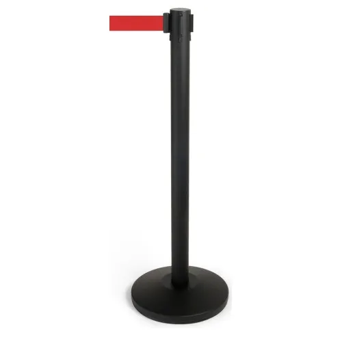 Black queuing barrier post with red belt 220 cm.