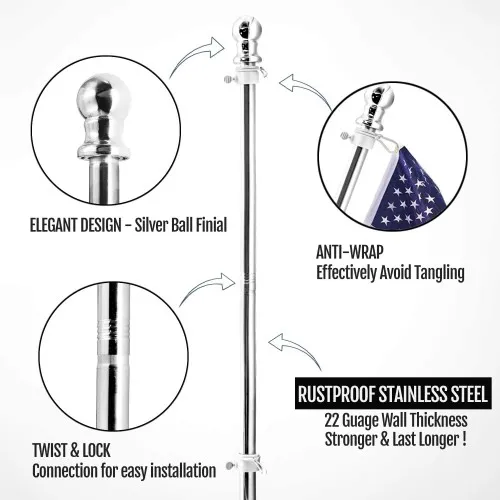 Sectional metal flag stick up to 180 cm with decorative top and anti-twisting mechanism of the flag
