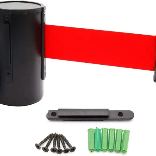 Individually retractable barrier stand with adjustable red belt 200 cm.