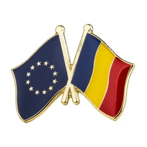 Cross pin badge Romania and EU flags