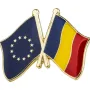 Insignă cu pin 2 steaguri România și UE