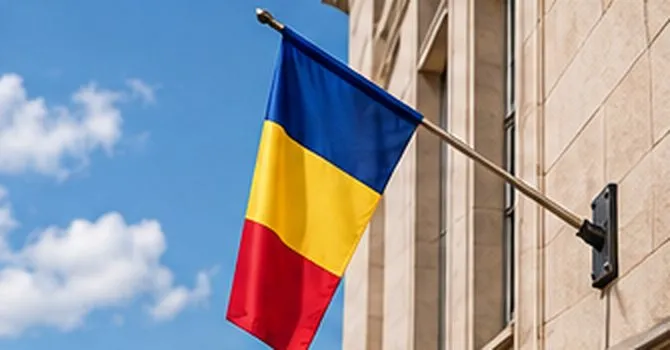 Steag al României montat pe suport de fațadă