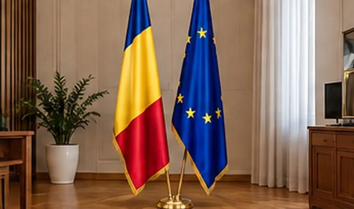 Steagurile României și UE pe suporturi interioare